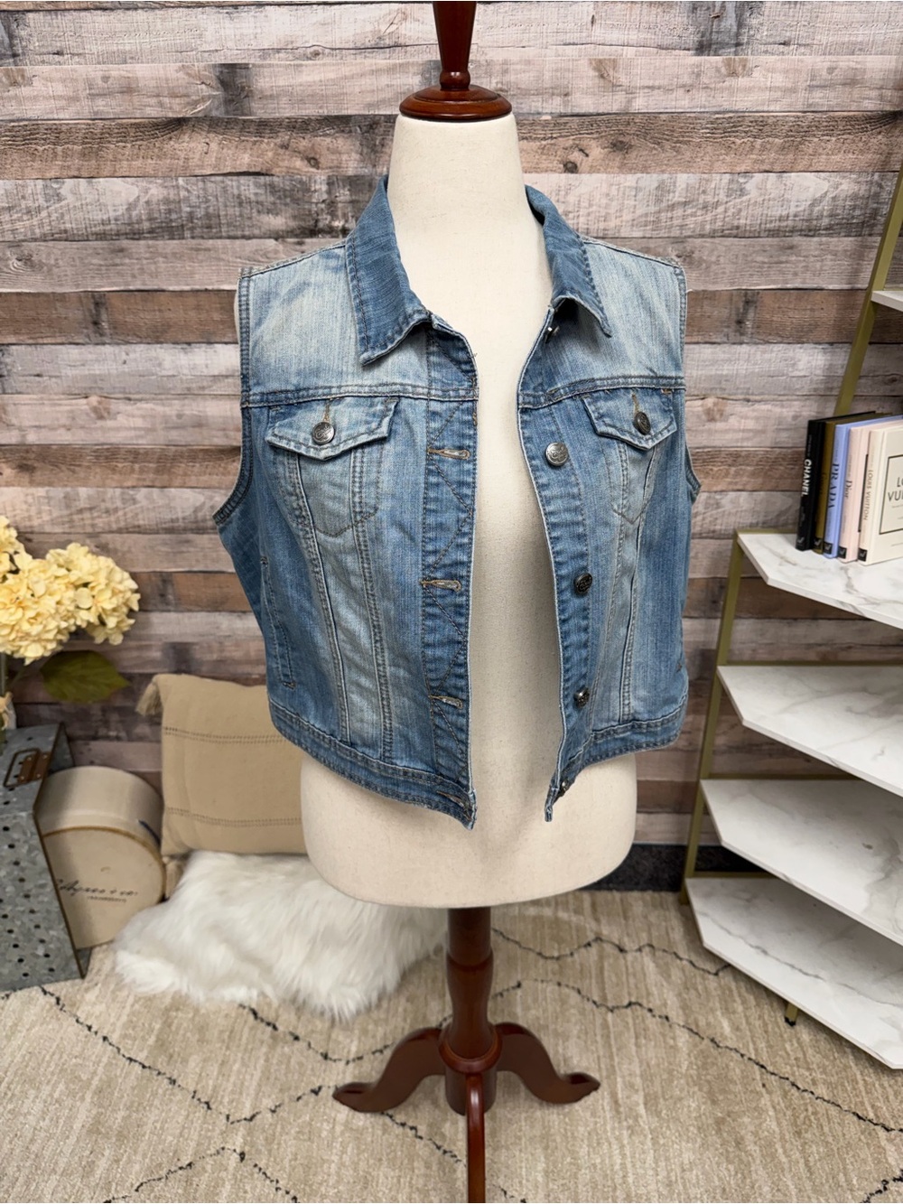Earl Jeans Denim Vest with White Embroidered Back